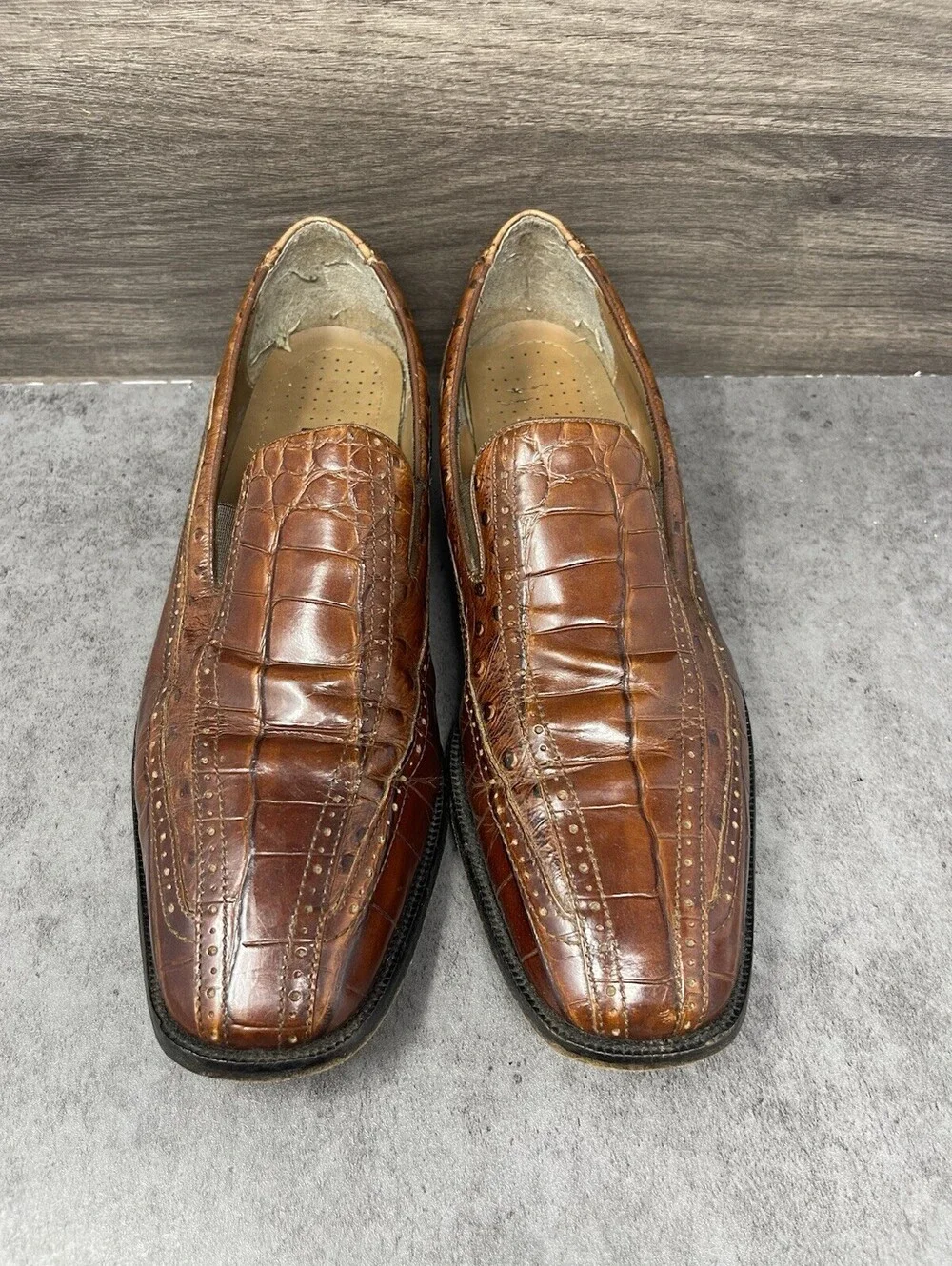 Stacy Adams Shoes Mens Size 12 Brown Croc Leather Loafer Slip On